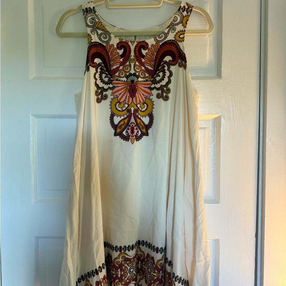Elegant Cream and Multicolor Patterned Mini Dress